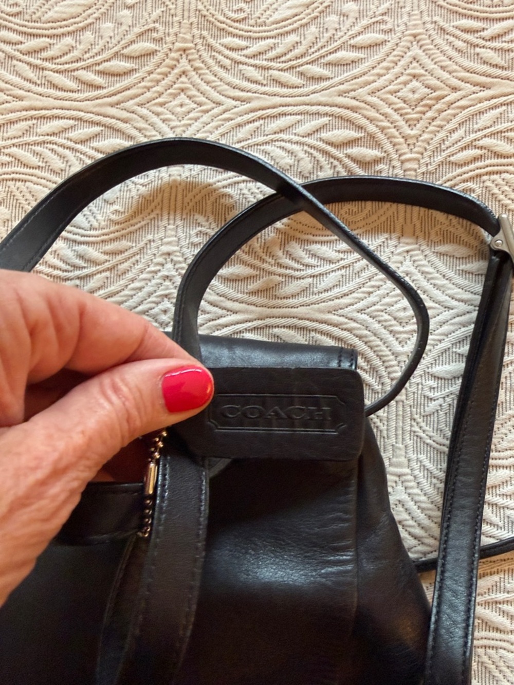 Coach Black Leather Drawstring Backpack with Flap - Picture 3 of 5